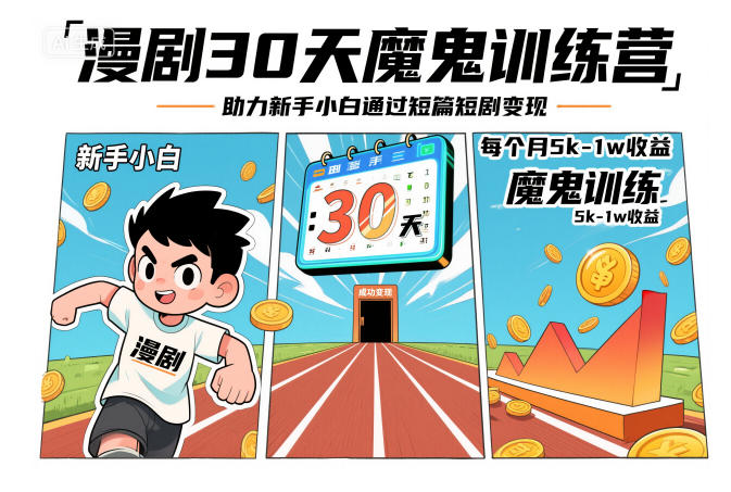 漫剧30天魔鬼训练营,助力新手小白通过短篇短剧变现,每个月5k-1w收益-初遇资源网