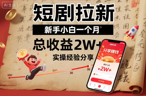 短剧拉新新手小白一个月总收益2W+实操经验分享-初遇资源网