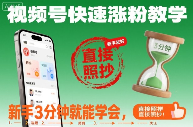 视频号快速涨粉教学，新手3分钟就能学会，直接照抄！-初遇资源网
