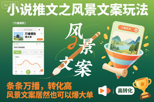 小说推文之风景文案玩法，条条万播，转化高，风景文案居然也可以爆大单！-初遇资源网