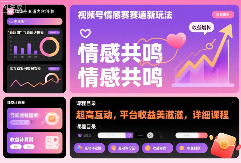 视频号情感赛道新玩法,超高互动,平台收益美滋滋,详细课程-初遇资源网