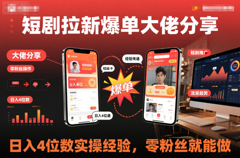 【冒泡网】短剧拉新爆单大佬分享日入4位数实操经验，零粉丝就能做 - 初遇资源网