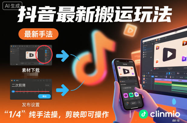 抖音最新搬运玩法，纯手法操作，剪映即可操作-初遇资源网