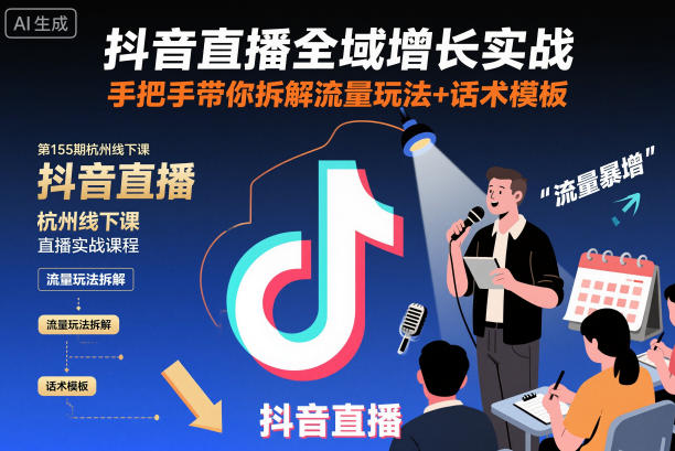 抖音直播全域增长实战第155期杭州线下课,手把手带你拆解流量玩法+话术模板-初遇资源网
