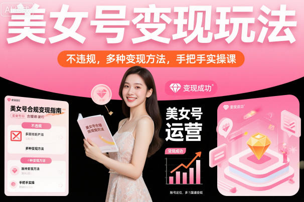 美女号变现玩法,不违规,多种变现方法,手把手实操课-初遇资源网