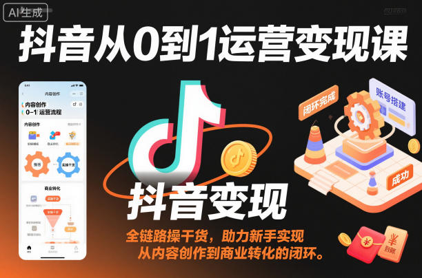 抖音从0到1运营变现课,全链路实操干货,助力新手实现从内容创作到商业转化的闭环-初遇资源网