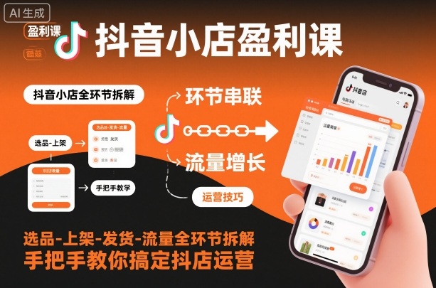 抖音小店盈利课-选品-上架-发货-流量全环节拆解,手把手教你搞定抖店运营-初遇资源网