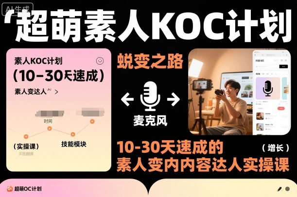 超萌素人KOC计划,10-30天速成的素人变内容达人实操课,适合想做短剧小说推文电商推广的素人入局-初遇资源网