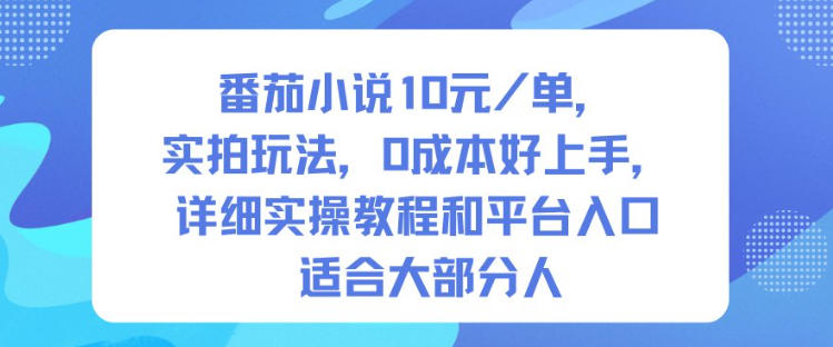 番茄小说10米每单,实拍玩法,0成本好上手,详细实操教程和平台入口适合大部分人-初遇资源网