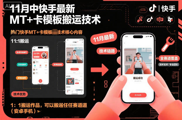 11月中快手最新MT+卡模板搬运技术,1:1搬运作品,可以搬运任何赛道(安卓手机)-初遇资源网