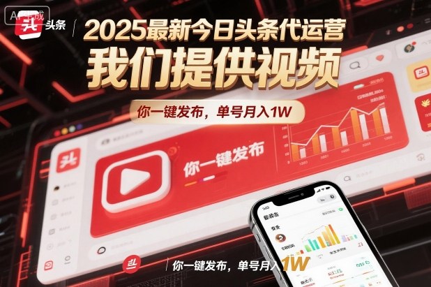 2025最新今日头条代运营,我们提供视频,你一键发布,单号月入1W-初遇资源网