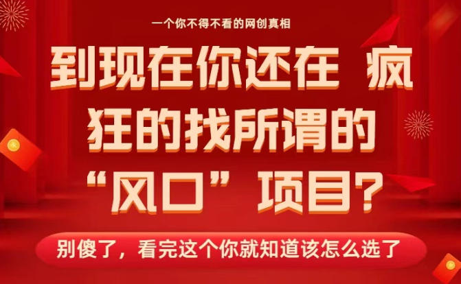马上26年了，你还在找所谓的风口项目？别傻了，看完这个你全都懂了！-初遇资源网
