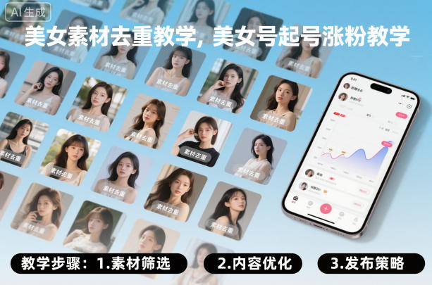 美女素材去重教学,美女号起号涨粉教学-初遇资源网