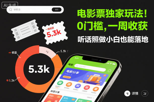 电影票独家玩法!0门槛,一周收获5.3k,听话照做小白也能落地-初遇资源网