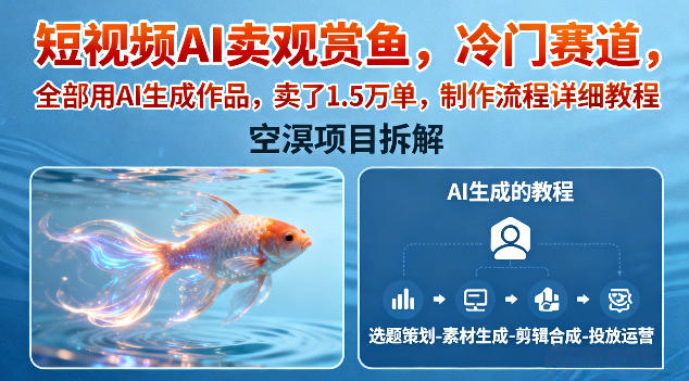 短视频AI卖观赏鱼,冷门赛道,全部用AI生成作品,卖了1.5W单,制作流程详细教程-初遇资源网