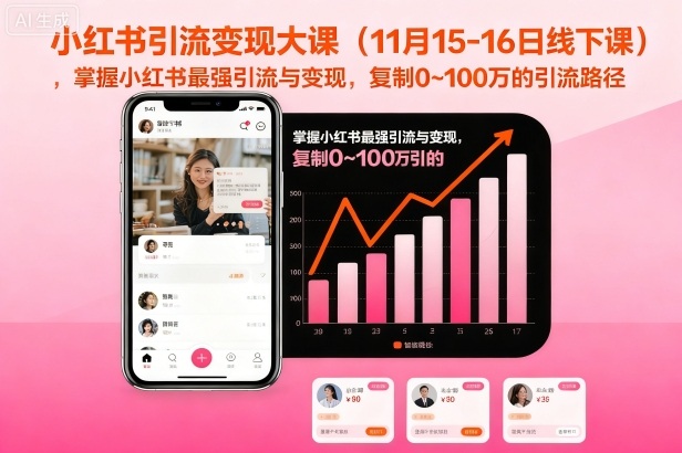 小红书引流变现大课（11月15-16日线下课），掌握小红书最强引流与变现，复制0~100万的引流路径-初遇资源网
