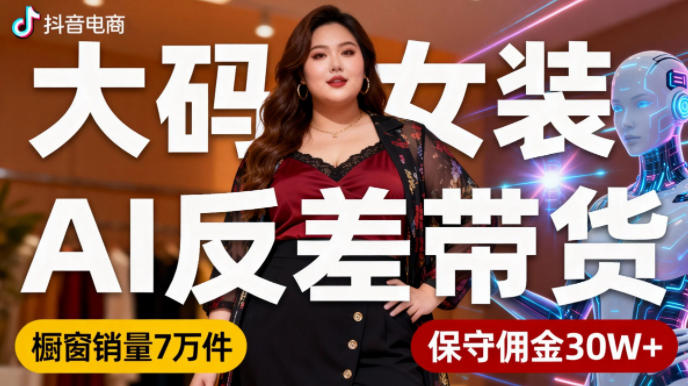 抖音小众赛道，大码女装AI反差带货，不用直播，每天6条作品，橱窗卖7万件，保守佣金30W+-初遇资源网