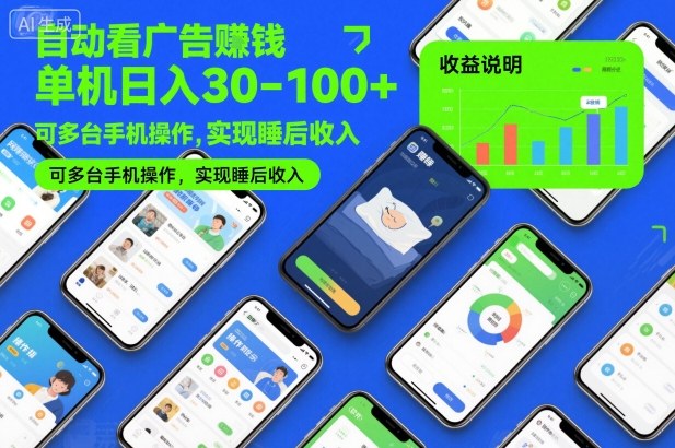 自动看广告賺钱,单机日入30-100+,可多台手机操作,实现睡后收入-初遇资源网