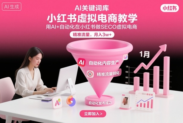 小红书虚拟电商项目，用AI+自动化在小红书做SEO虚拟电商，精准流量，月入3w+-初遇资源网