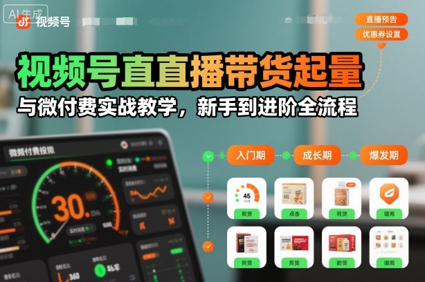视频号直播带货起量与微付费实战教学,新手到进阶全流程-初遇资源网