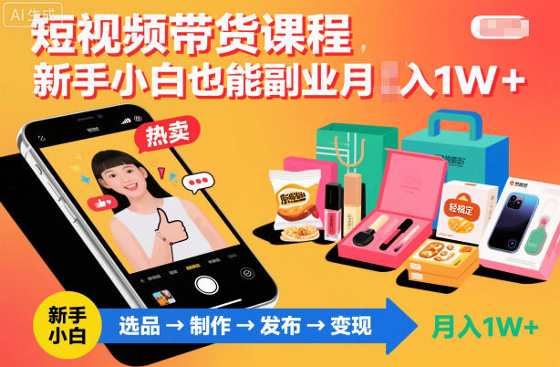 短视频带货课程,新手小白也能副业月入1W+,轻松搞定-初遇资源网