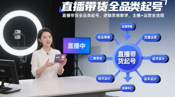 直播带货全品类起号,逻辑思维教学,主播+运营全流程-初遇资源网