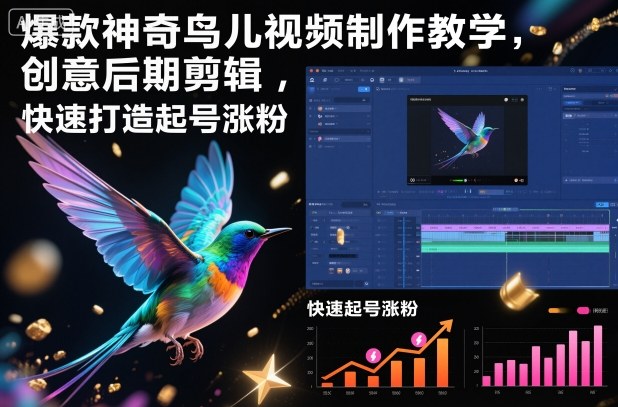 爆款神奇鸟儿视频制作教学,创意后期剪辑,快速打造起号涨粉-初遇资源网