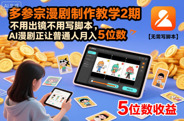 多参宗漫剧制作教学2期，不用出镜不用写脚本，AI漫剧正让普通人月入5位数-初遇资源网