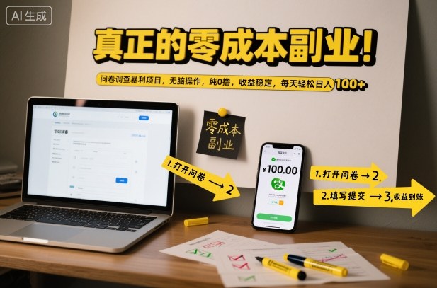 真正的零成本副业！问卷调查暴利项目，无脑操作，纯0撸，收益稳定，每天轻松日入100+-初遇资源网