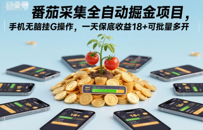 番茄采集全自动掘金项目,手机无脑挂G操作,一天保底收益18+可批量多开-初遇资源网