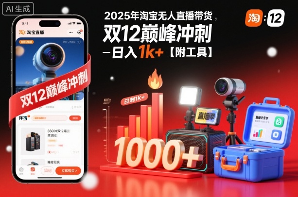 2025年淘宝无人直播带货，冲刺双12，日入1k+【附工具】-初遇资源网