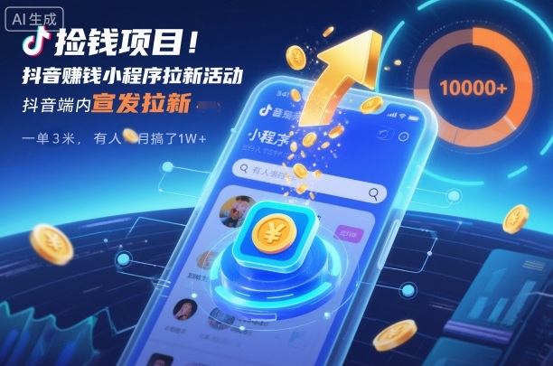 捡钱项目!抖音賺钱小程序拉新活动,抖音端内宣发拉新,一单3米,有人半个月搞了1W+-初遇资源网