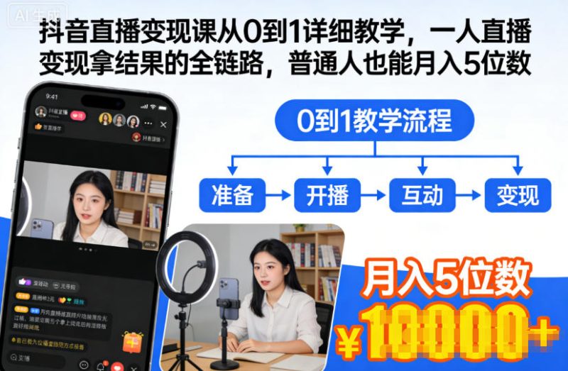 抖音直播变现课从0到1详细教学,一人直播变现拿结果的全链路,普通人也能月入5位数-初遇资源网