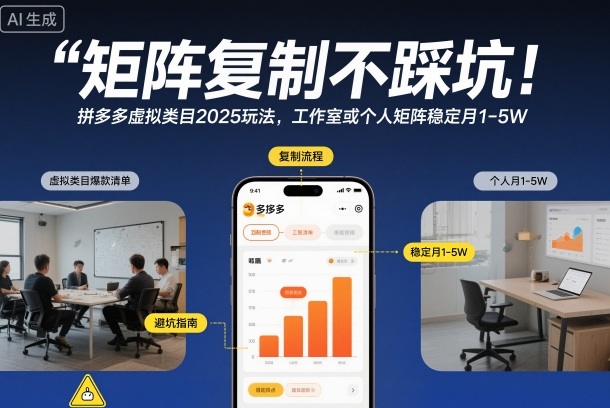 矩阵复制不踩坑！拼多多虚拟类目2025玩法，工作室或者个人矩阵稳定月1-5W-初遇资源网