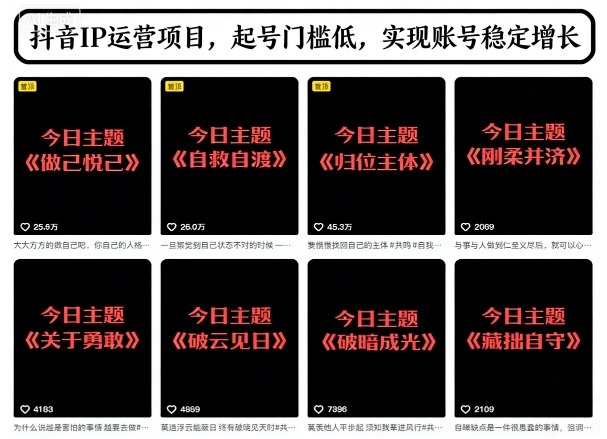抖音IP运营项目,抖音今日主题玩法,起号门槛低,实现账号稳定增长-初遇资源网