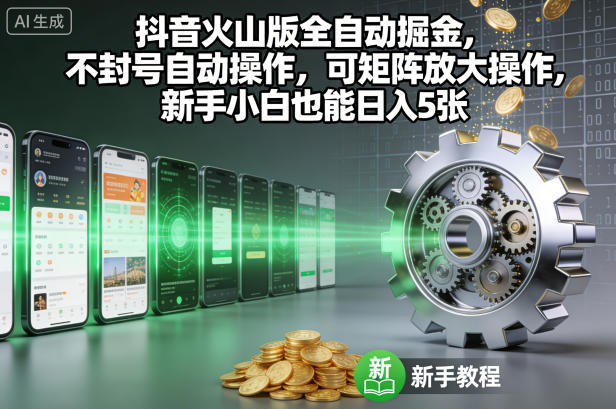 抖音火山版全自动掘金,不封号自动操作,可矩阵放大操作,新手小白也能日入5张-初遇资源网