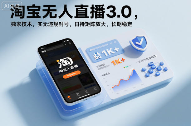 淘宝无人直播3.0,独家技术,实无违规封号,日收益1k+,支持矩阵放大,长期稳定-初遇资源网