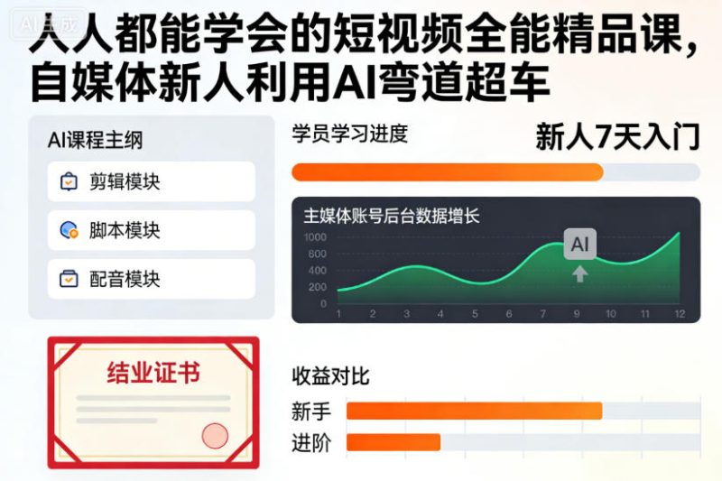 人人都能学会的短视频全能精品课，自媒体新人利用AI弯道超车-初遇资源网