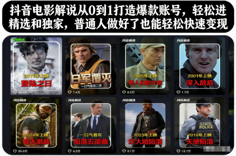 抖音电影解说从0到1打造爆款账号，轻松进精选和独家，普通人做好了也能轻松快速变现-初遇资源网