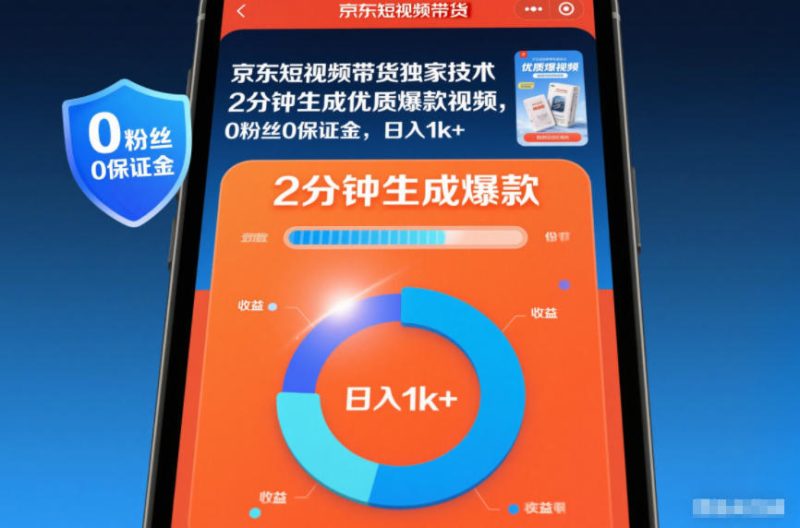 京东短视频带货独家技术，2分钟生成一条优质爆款视频，0粉丝0保证金，日入1k+-初遇资源网