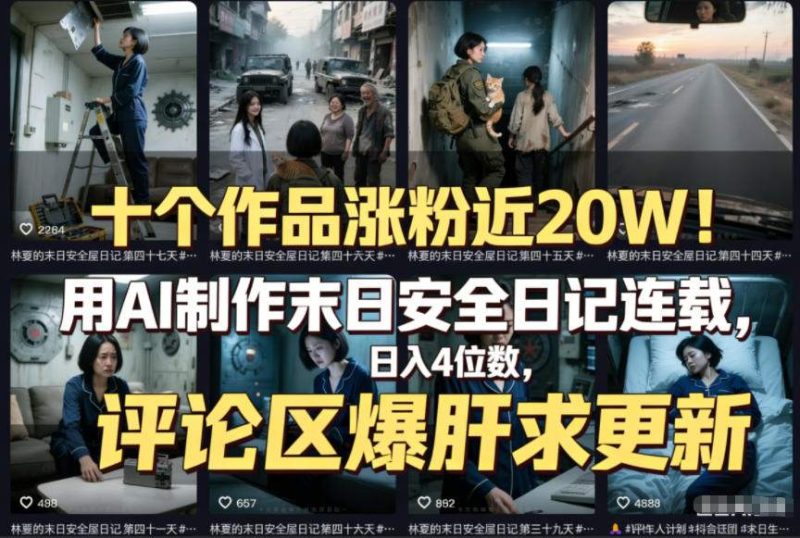 十个作品涨粉近20W!用AI制作末日安全日记连载,日入4位数,评论区爆肝求更新(附详细步骤)-初遇资源网