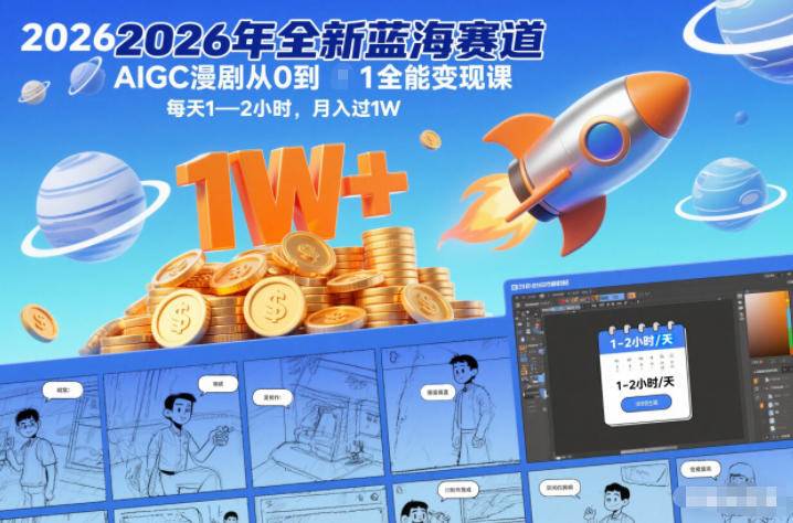 2026年全新蓝海赛道AIGC漫剧从0到1全能变现课,每天1—2小时,月入过1W-初遇资源网