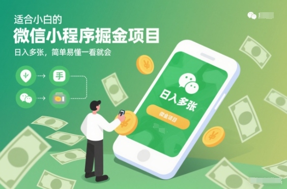 适合小白的微信小程序掘金项目,日入多张,简单易懂一看就会-初遇资源网
