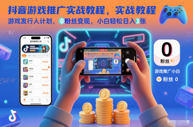 抖音游戏推广实战教程，游戏发行人计划，0粉丝变现，小白轻松日入3张-初遇资源网