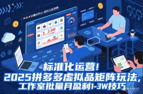 标准化运营!2025拼多多虚拟品矩阵玩法,工作室批量月盈利1-3W技巧-初遇资源网