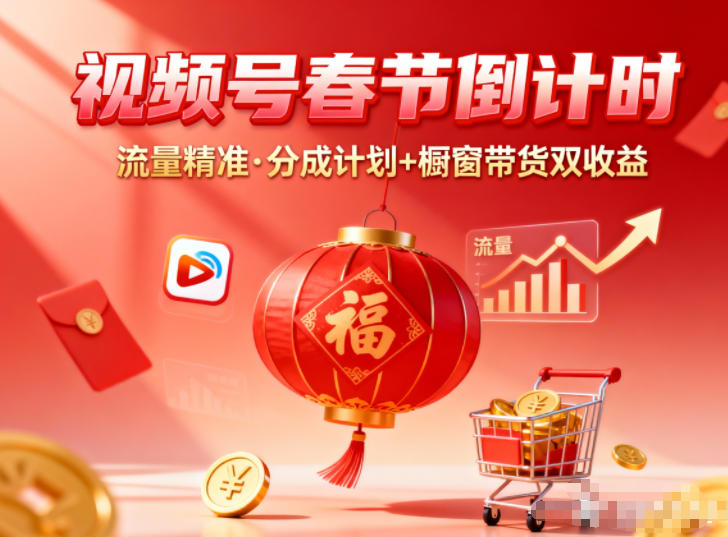视频号做春节倒计时，流量精准，分成计划+橱窗带货双收益-初遇资源网