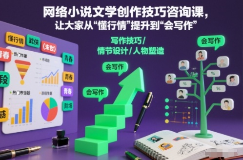 网络小说文学创作技巧咨询课,让大家从“懂行情”提升到”会写作”的高度-初遇资源网