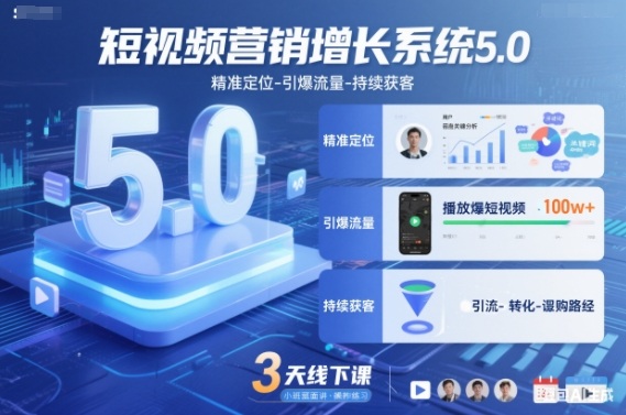 短视频营销增长系统5.0，精准定位-引爆流量-持续获客，3天线下课（音频+图片）-初遇资源网