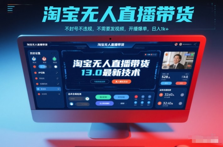 淘宝无人直播带货13.0最新技术，不封号不违规，不需要发视频，开播爆单，日入1k+-初遇资源网