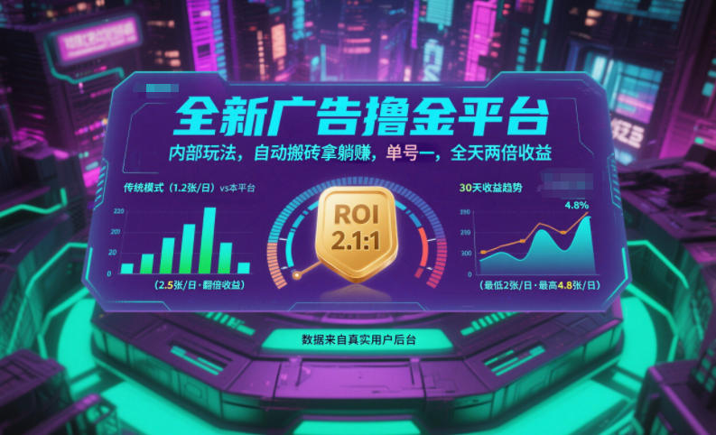 全新广告撸金平台，内部玩法，自动搬砖拿躺賺，单号一天保底2张+，全天两倍收益-初遇资源网